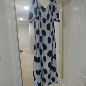 Off the shoulder black and white polka dot maxi